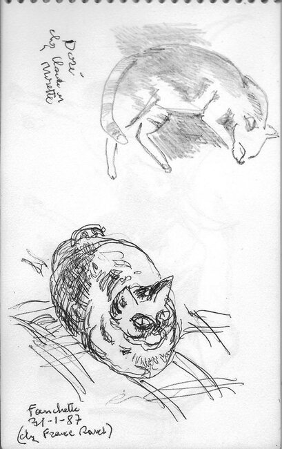 Extraits d'un carnet de croquis (jazz etc., babouin, chats), 1979-88 *